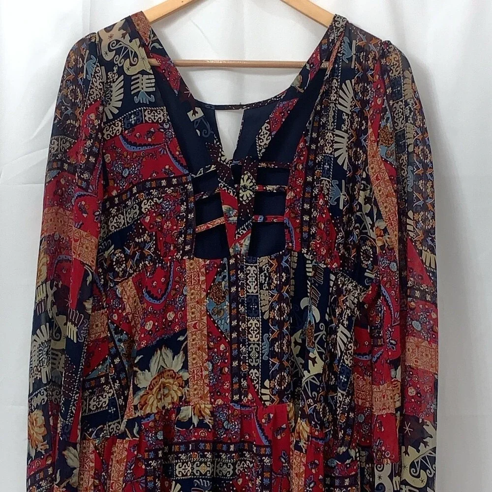 Altar'd State Womens‎ Boho Patchwork Print Mini Dress Red Blue Size Medium